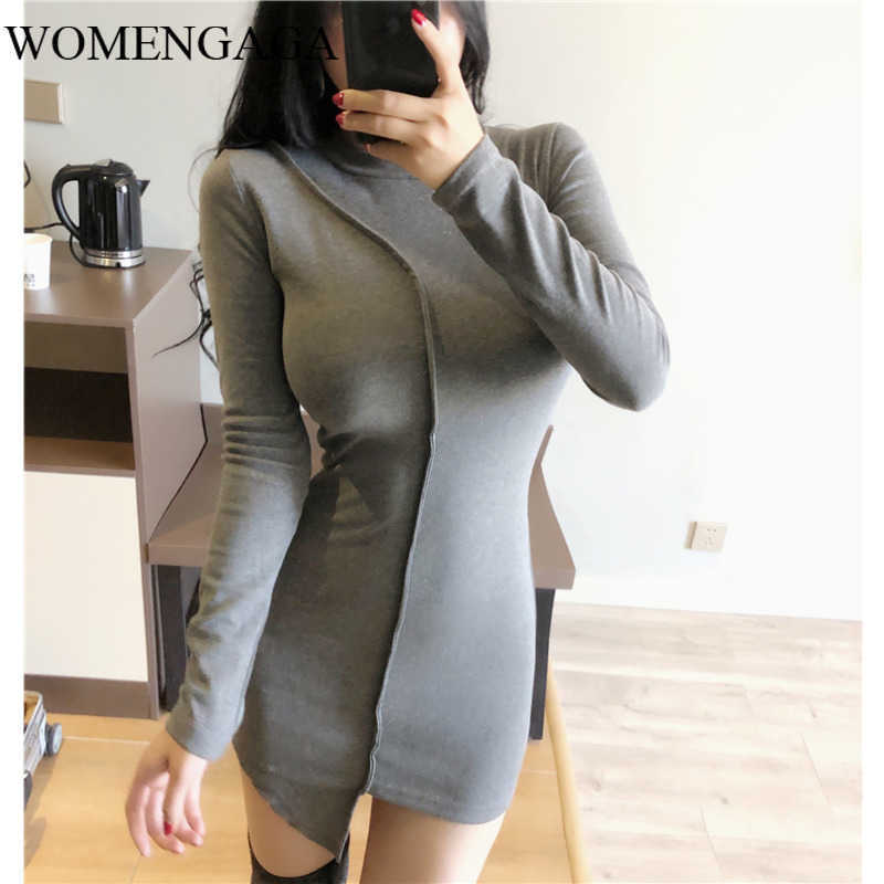 

turtleneck Bodycon Dress autumn Spring long Sleeve Women Slim High Elastic Sexy Party es Vestidos SHA3 210603, Gray