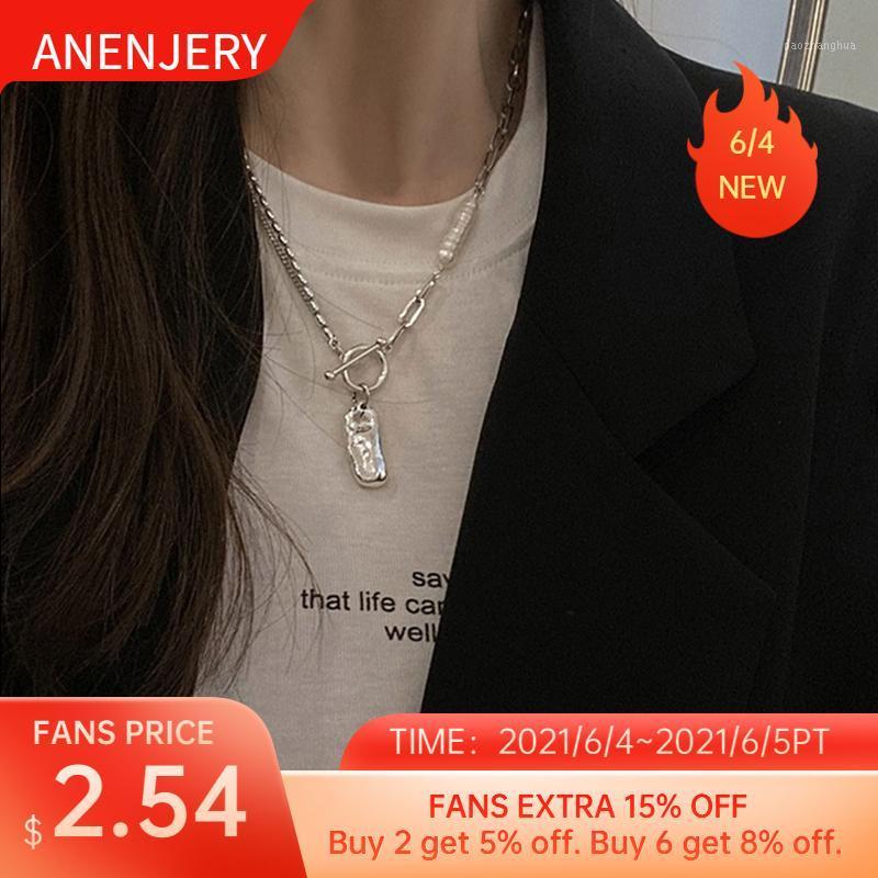 

Chains ANENJERY 925 Sterling Silver Irregular Pearl OT Buckle Necklaces For Women Temperament Korean Niche Design Accessories