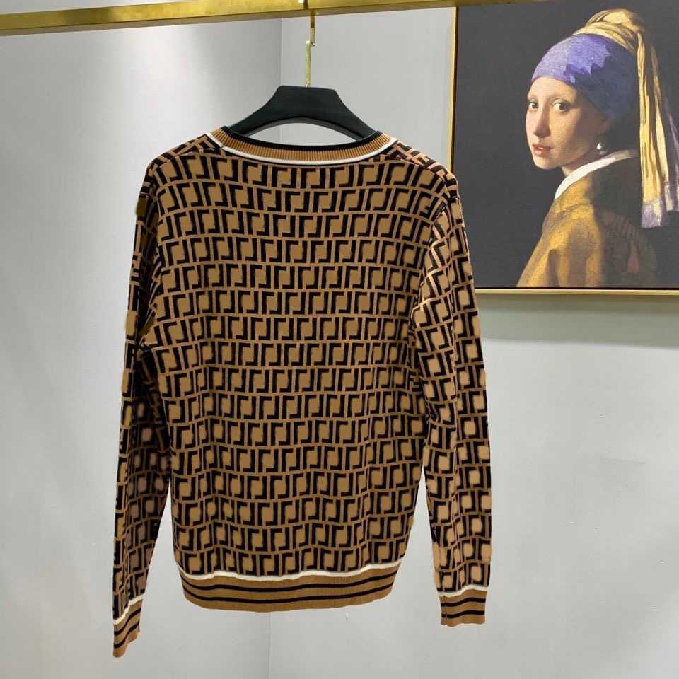 

designer Knitted cardigan sweater high quality double letter tees jacquard temperament V-neck thin knit jacket for men and women of the same style, Brown