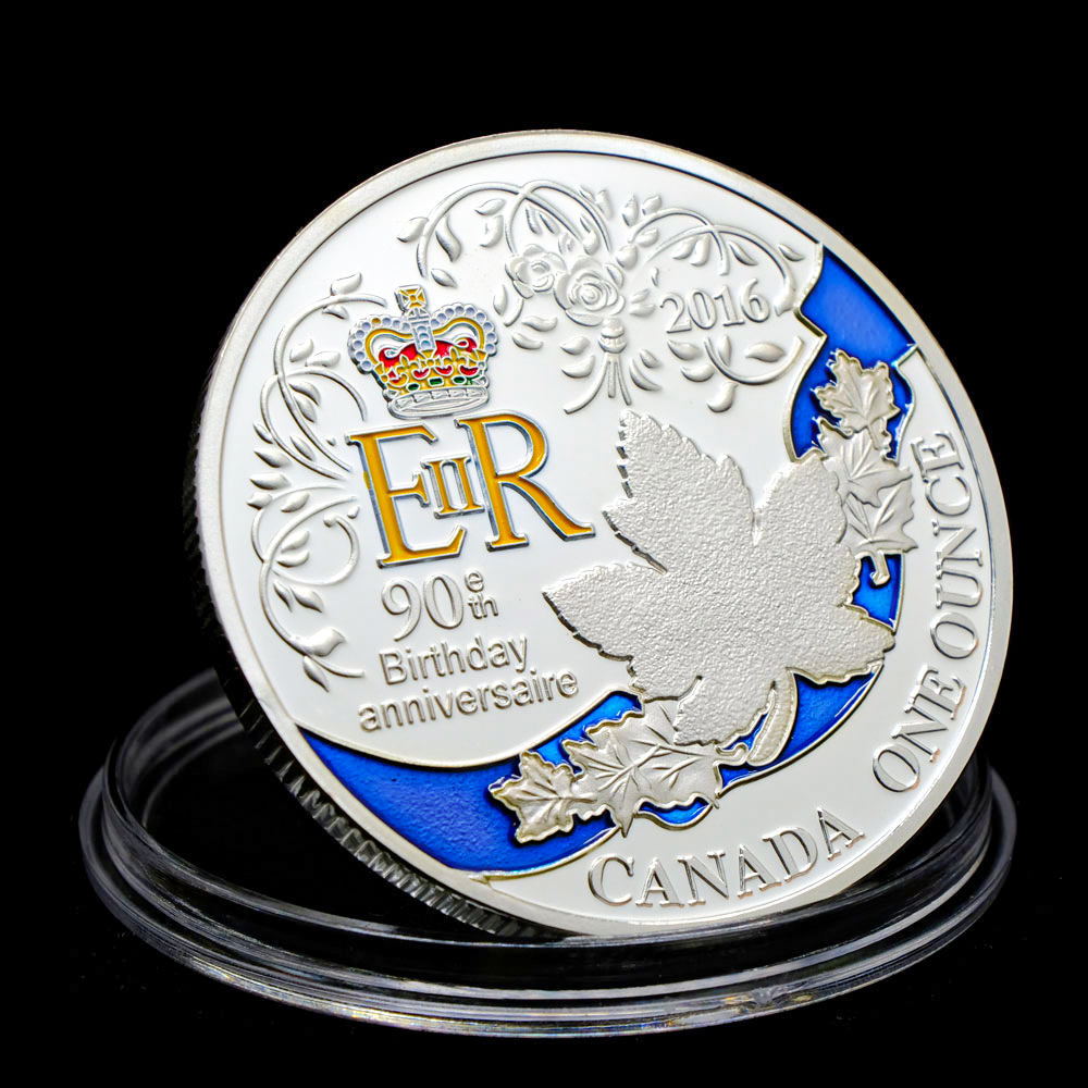 10pcs Non Magnetic Craft Silver Plated 90th Birthday Anniversaire Canada Maple Leaf Elizabeth ER Queen II Souvenirs Coin Medal Collectible Coins-image-754975390