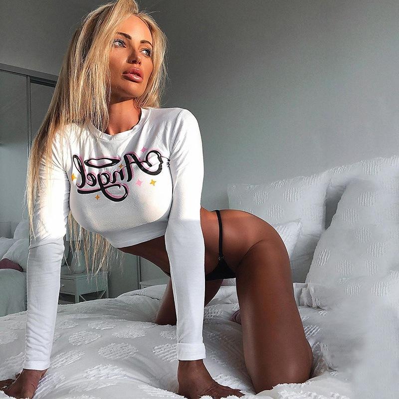 

Casual Short Sleeve Women's Long Print O-Neck Letter Pullover Round Neck Slim Top T-Shirt Summer Tops Sportswear Yoga Outfits, White;red