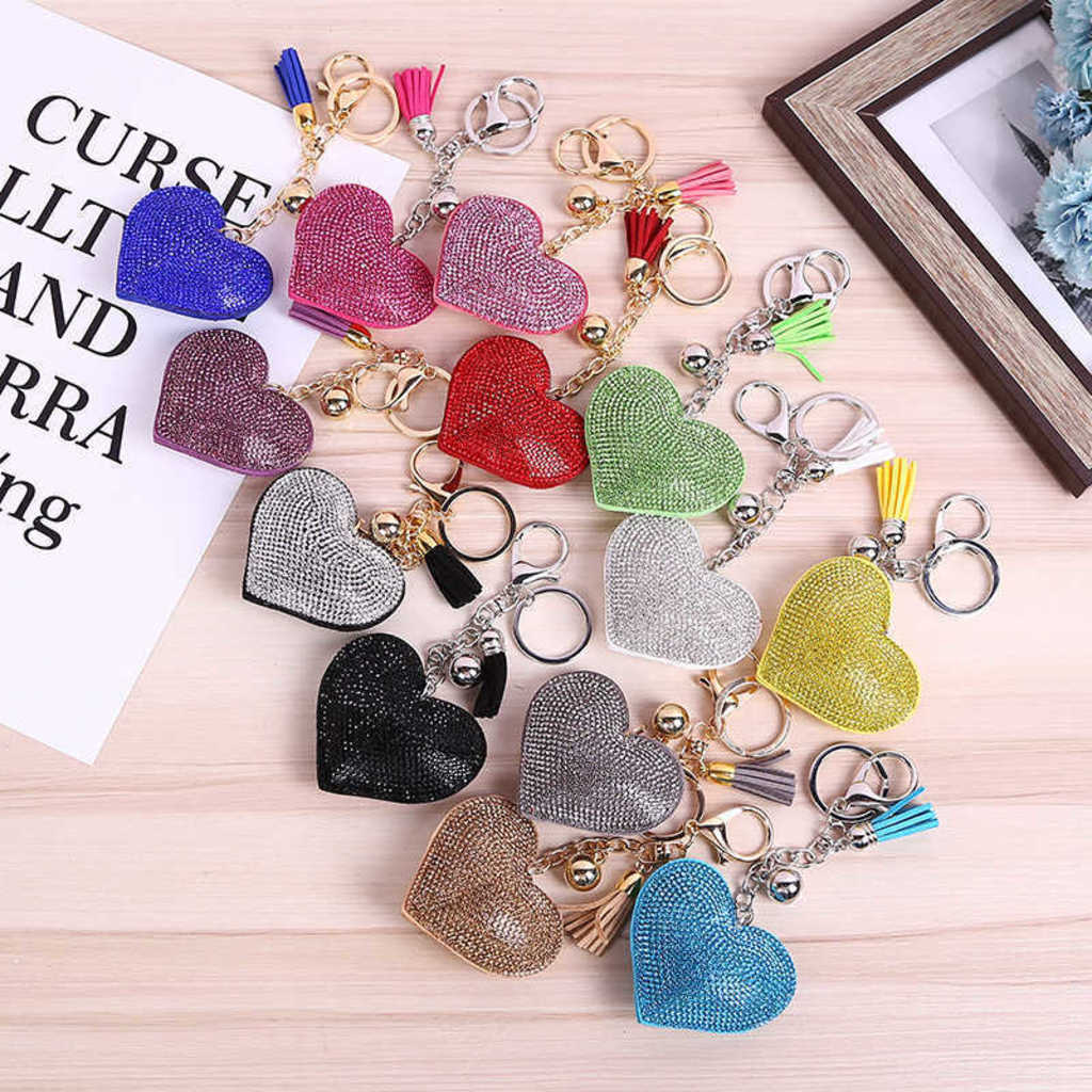 

Candy Colors Drill Love Heart Shaped Keychain Crafts Accessories Tassel Bag Key Ring Pendant Jewelry Home Decor Handmade Diy Supplies G641V77, As pic shown