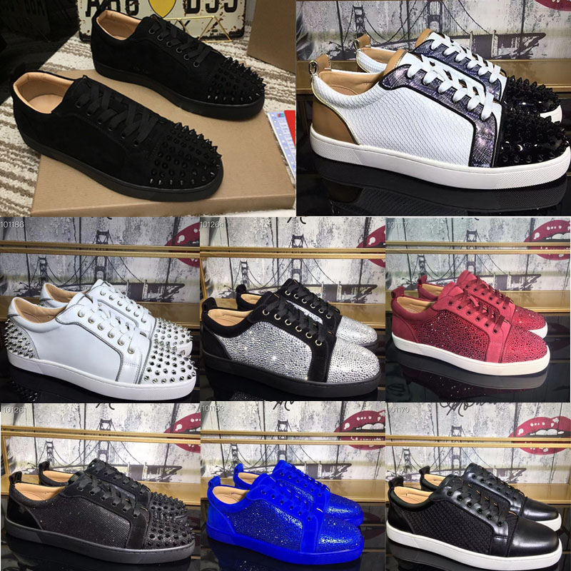 

2022 Red Bottom Designer Shoes Low Cut Spikes Sneakers Black Blue Suede Silver Diamond Trainers Men Women Sneaker With Box Dust Bag