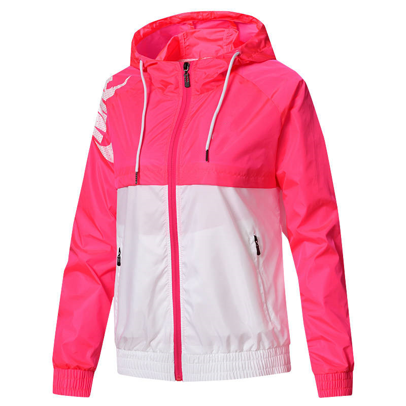 

Women's jackets autumn zipper sports running jacket coats stitching hooded top casual sportswear hoodies Outerwear, White