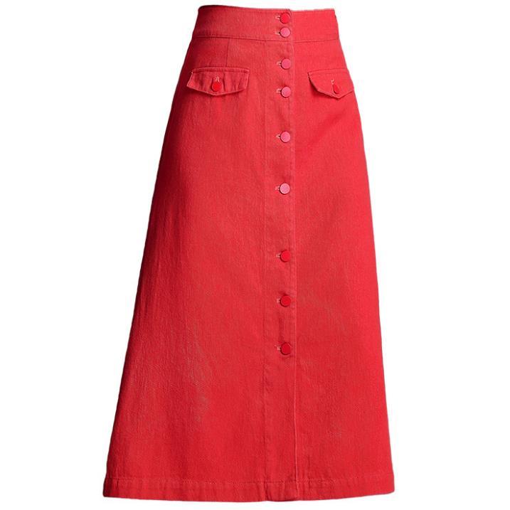 

Skirts Plus Size 4XL!jeans Skirt Women 2021 Spring Fashion High Waist Single-breasted Mid Calf Denim A-line, Black