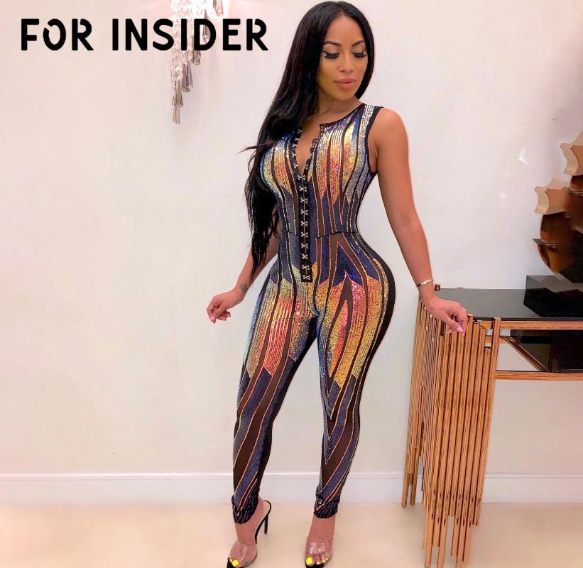 

Women' Jumpsuits & Rompers Black Sequin Sexy Bodycon Jumpsuit Romper Women Mesh Skinny Party Club Overalls Long Sleeve Sparkly Plus Size