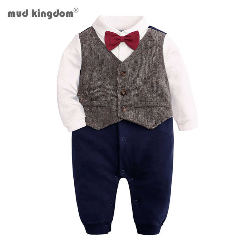 

Mudkingdom Baby Boys Rompers Tie Shirts Knitted Cotton Gentleman Kids Crawl Jumpsuit 210615, Plaid