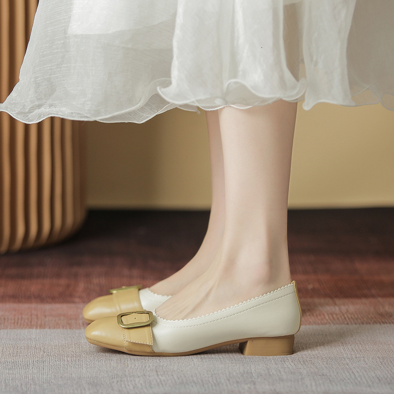 

thick head Sandals heel Square shoes women's autumn style square buckle soft versatile shallow mouth middle work 3ZLW, 1# shoe box