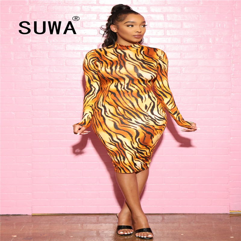 

Women Winter Fall Bodycon Ribbed Dress Product Zipper O-neck Tie Dye Stretch Pencil Party Midi Vestido 210525, Orange