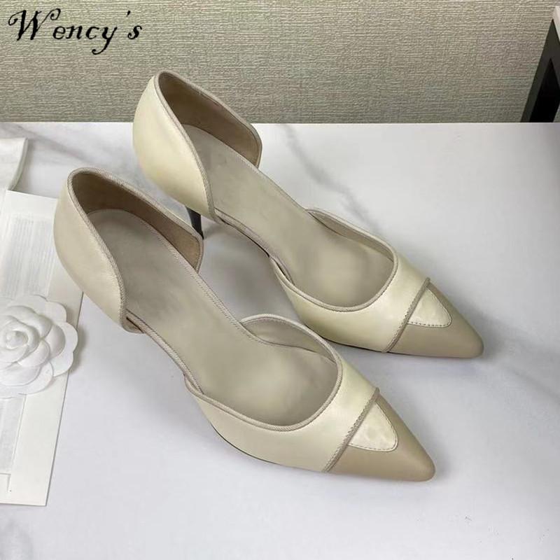 

Genuine Leather Pumps for Women Patchwork Patent Leather Shoes Pointed Toe High Heels Dress Shoes Design Woman Shoe, Black