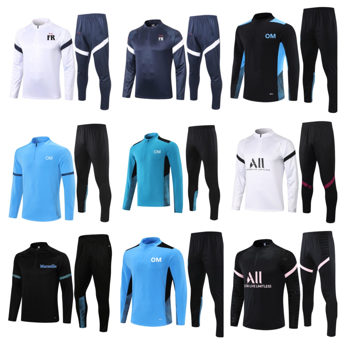 

2021 2022 Marseille adult tracksuits Men Football Training Suits 21 22 Survetement mens Soccer Maillots Foot Chandal set, Gray