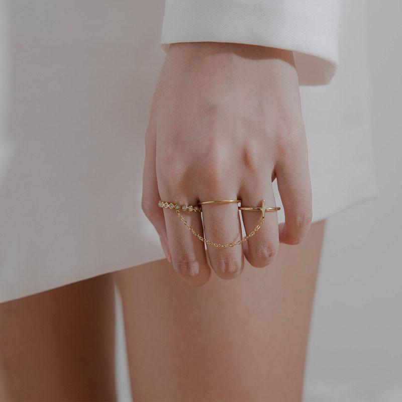 

Wedding Rings Combined Joint Ring European American Fashion Simple 14k Gold Chain Inlaid Zircon Superimposed Titanium Steel Female, Slivery;golden