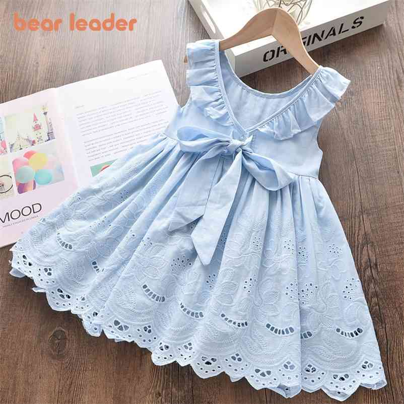 

Kids Girls Dress Summer Princess Sweet Bow Striped Cute Children Clothing 3 7Y 210429, Af187blue