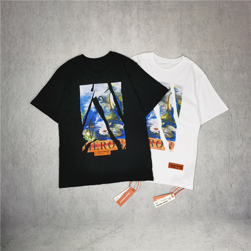 

High quality Preston classic tear Heron casual men's and women's Short Sleeve T-Shirt, White;black