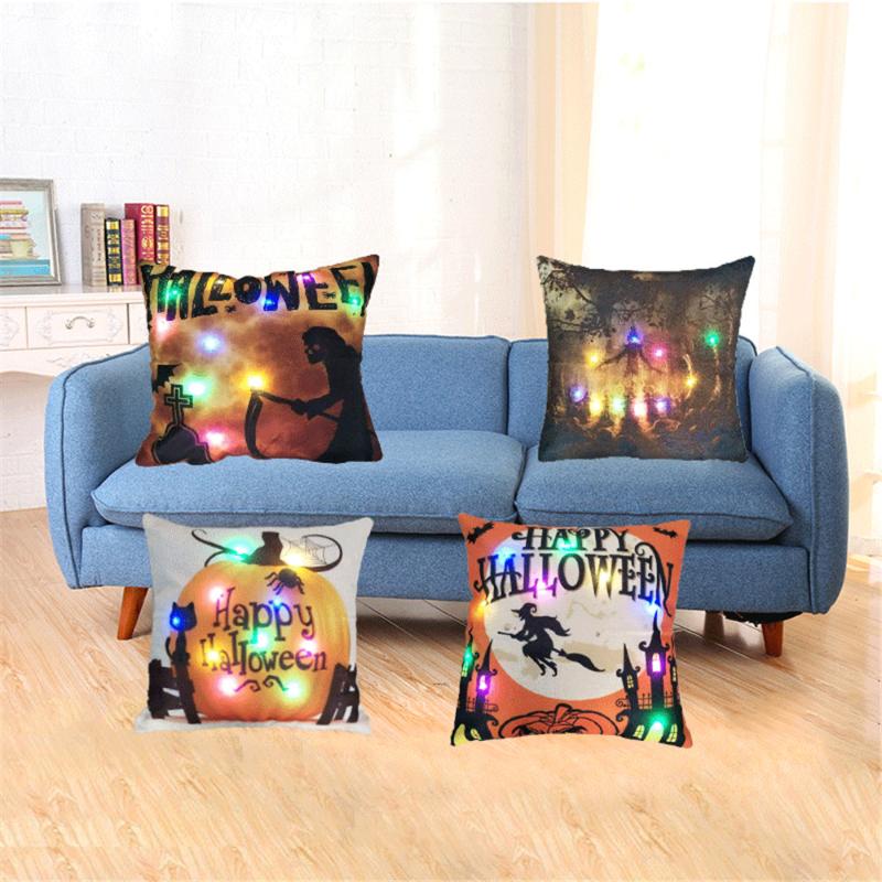 

Cushion/Decorative Pillow Halloween 45*45 Case Decorative Throw Cover Pumpkin Spice LED Color Light Cushion Covers For Sofa Chair Couch, 002