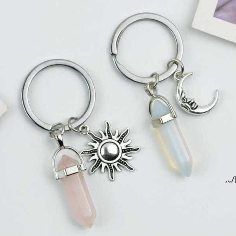 

Vintage Sun Moon Face Key Ring Celestial Crescent Polar Keyrings Charms Powder Crystal Opal Necklace Pendant Valentine's Day Gifts DWA6, Black