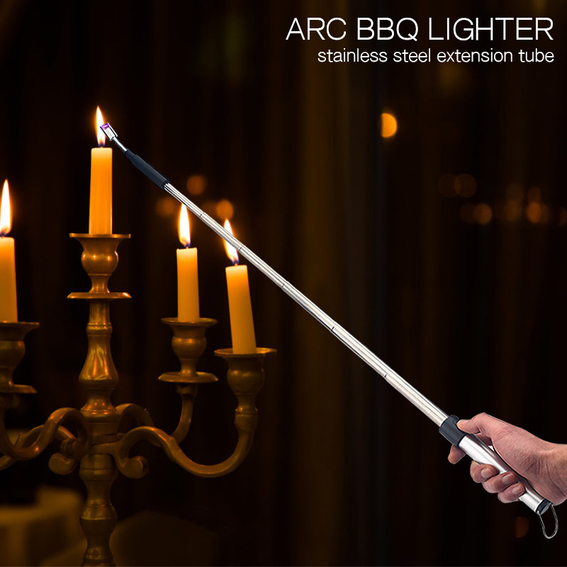 

70 CM Adjustabe USB Eectric ighter ong Retractabe Kitchen BBQ Cande Ignition Gun Windproof Rechargeabe Pasma Arc ighter