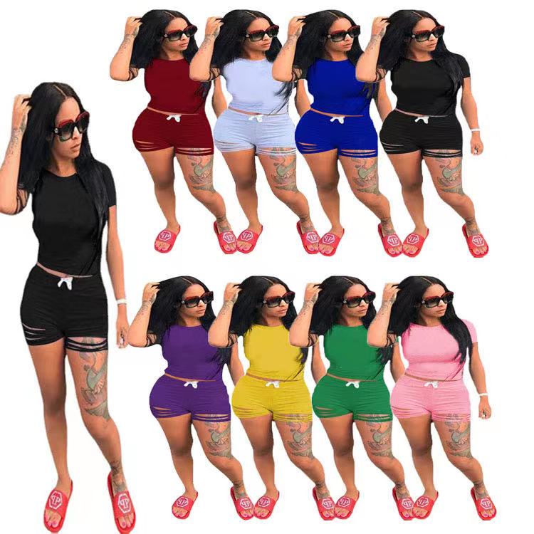 

Designers Women 2021 tracksuits for summer sport suits Clothes open navel hole burnt flower leisure home set pure sexy two piece, Desiccant