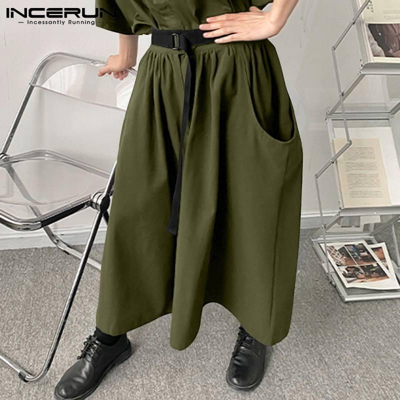 

Men's Pants 2021 Men Wide Leg Solid Color Joggers Oversized Pockets Casual Trousers Streetwear Fashion Pantalon With Belt INCERUN 7, Black