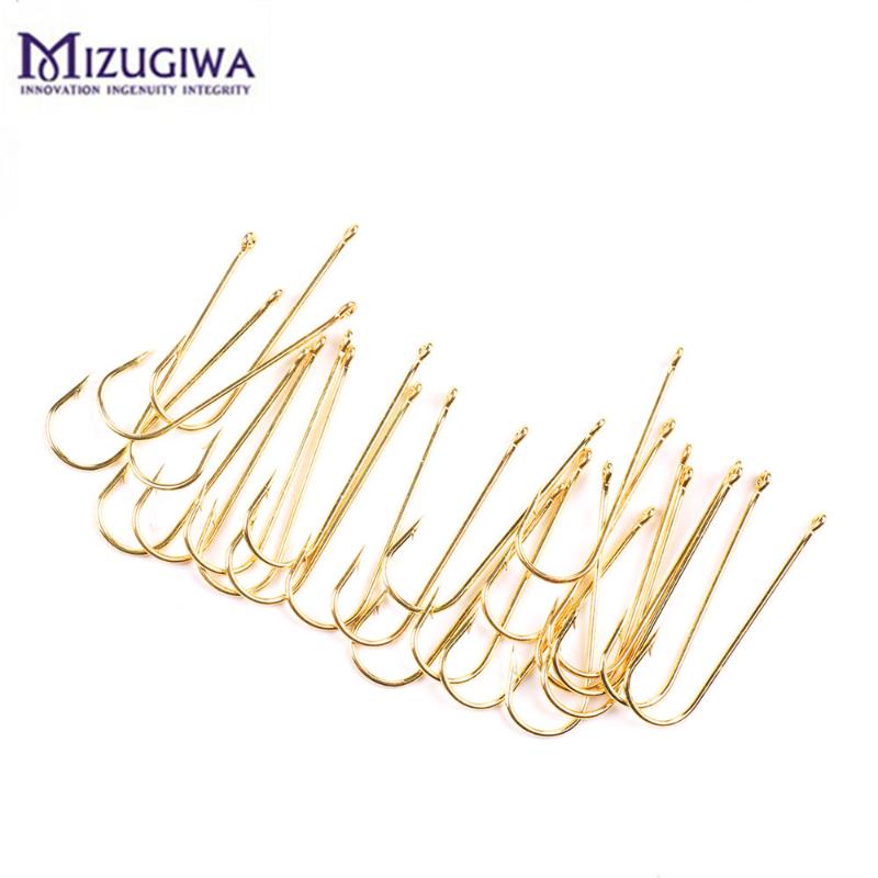 

Fishing Hooks 100PCS Mizugiwa Thorn Long Shank Aberdeen Hook Fresh Water Living Bait Gold Color PanFish Crappie Tackle Pesca