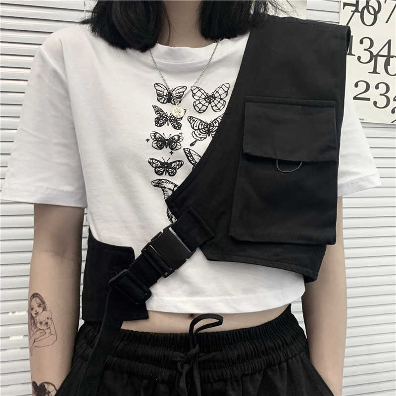 

Women Loose Fit Black Asymmetrical Split Joint Bandage Vest Sleeveless Fashion Spring Autumn 210601