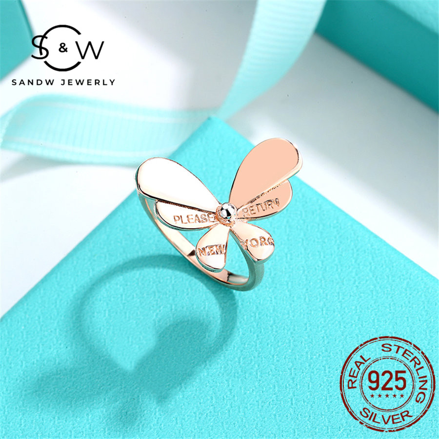 

SANDW Women's Butterfly Rings S925 Sterling Silver Jewelry Fashion Rose Gold Original Light Luxury Accessories Valentine's Day Gift