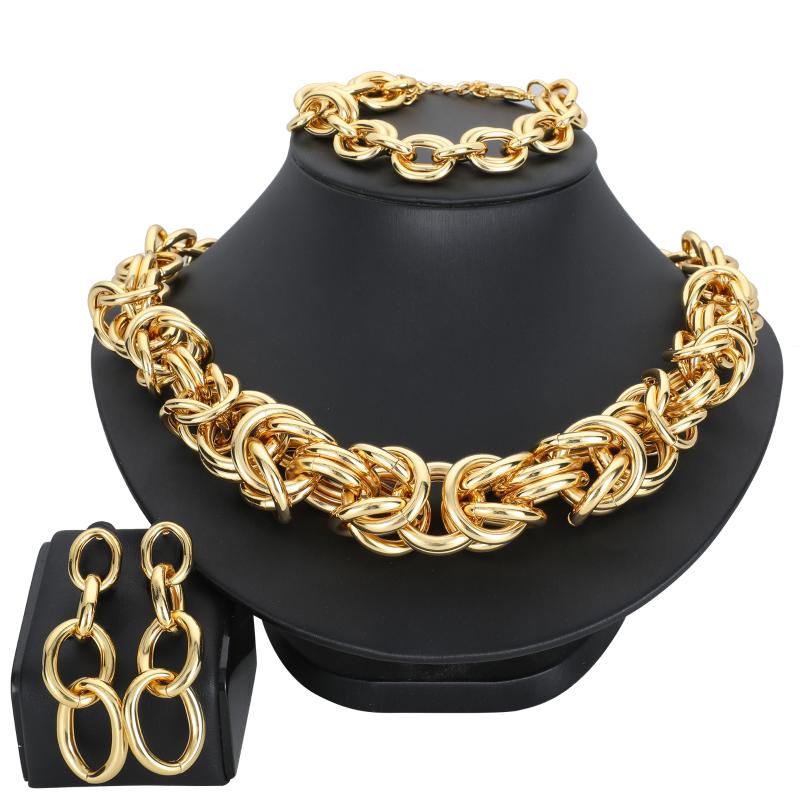 Earrings & Necklace Dubai Gold Earring And Set African Wedding Jewelry Sets For Women Gift-image-745720446