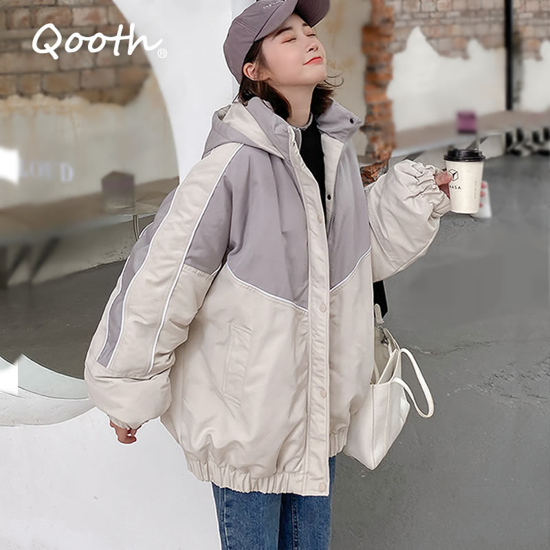 

Qooth Spring Jacket INS Trendy Long Sleeve Loose Female Jacket Oversize Coat Windbreaker Patchwork For Women QT215 210518, Purple
