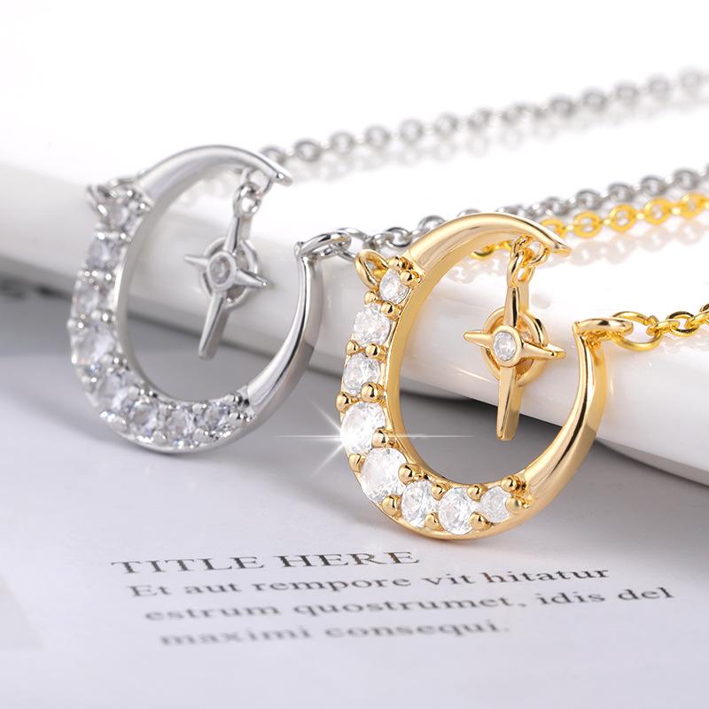 

Pendant Necklaces Fashion Celestial Gold Color Star And Moon Friends Gift For Friend Men Women Stainless Steel Collier Femme BFF