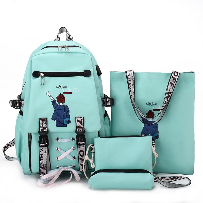 

School Bags Fashion Backpack Flower Women Waterproof Student Schoolbags Large For Teenage Girls Female, Black