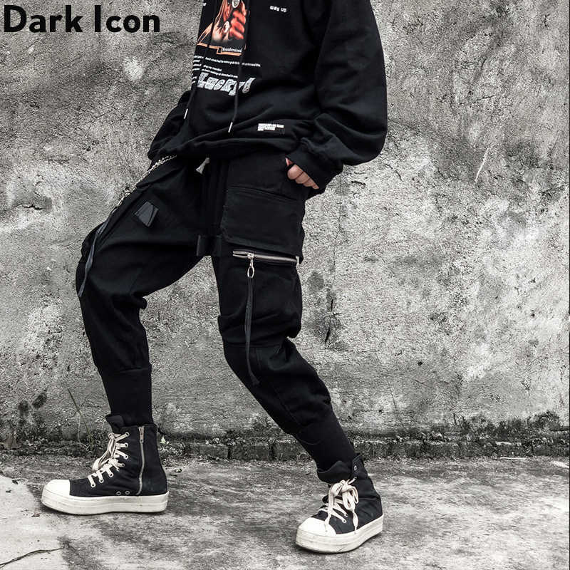

Side Zipper Pockets Cargo Pants Men Hip Hop Jogging Pants Street Fashion Men's Pants Trousers 210603, Black pants