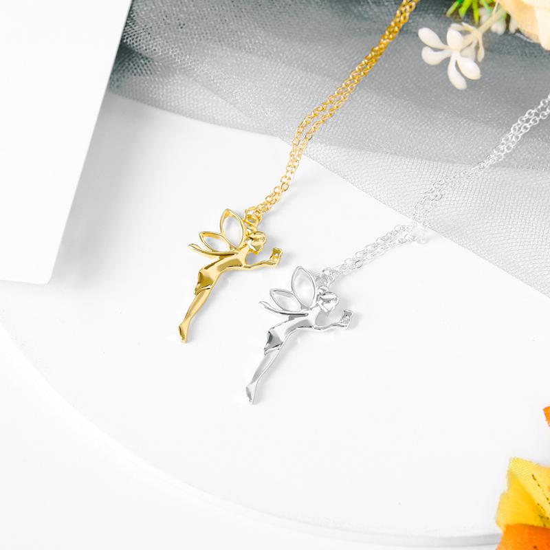 

Chains Sweet Gold Elf Fairy Pendant Necklace For Women Girls Children Cute Trendy Chain Daily Party Fashion Jewelry, Silver