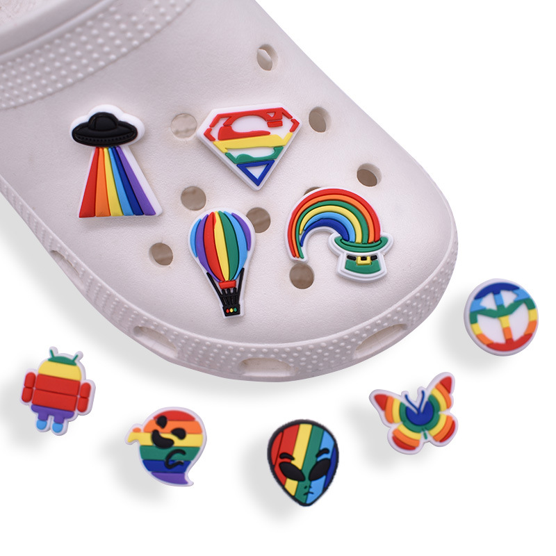 

Pvc Rainbow Amulet Shoe Charm Decoraion Buckle Accessories Jibitz for Croc Charms Clog Bracelets Wristband Buttons, White;pink