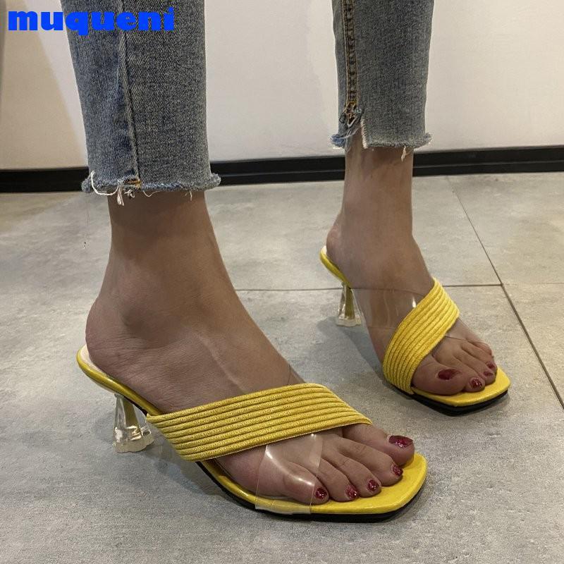 

Slippers 2021 Summer Women's High Heel Sandals Fashion Transparent PVC Solid Color Open Toe Sexy Sandalias Mujer Size 42, Black