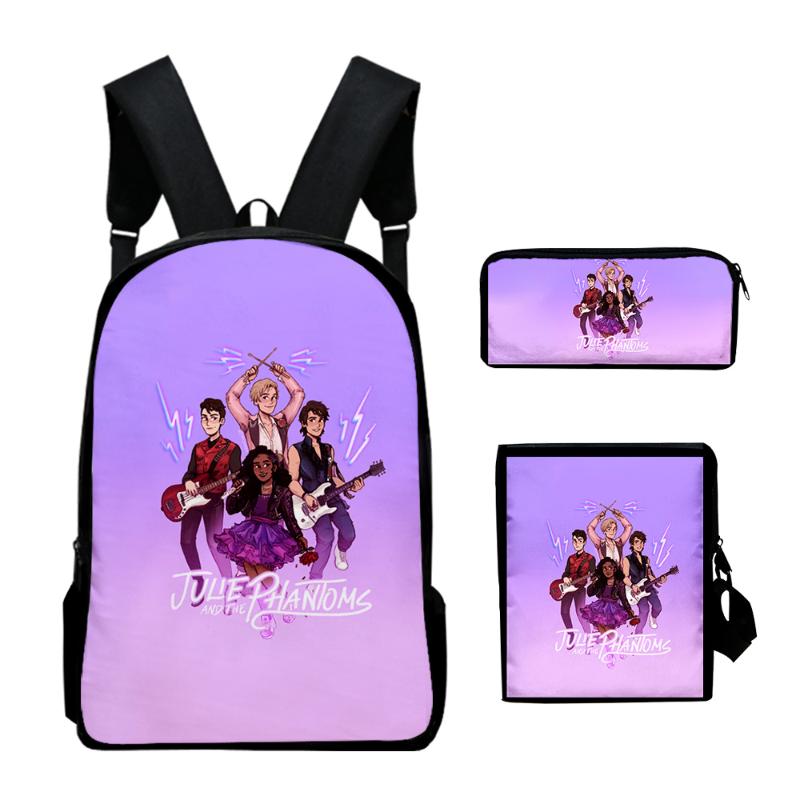 

Backpack Julie And The Phantoms 3D Printing School Set 3 Pieces Boys Girls Backpacks Travel Crossbody Bag Pencil Case, As shown