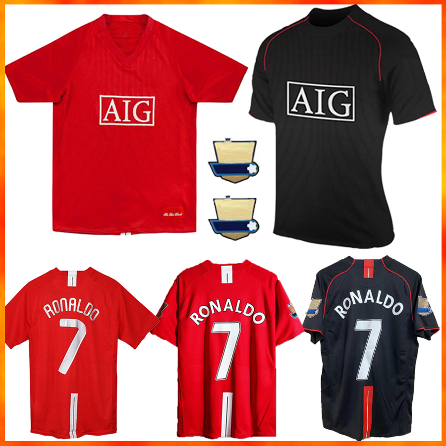 

07 08 RONALDO Home Away Soccer jerseys Rooney Saha RETRO Vintage FOOTBALL SHIRTS classic Nani 2007 2008 MAN Camiseta Futbol top thai quality, 07-08 home + patch