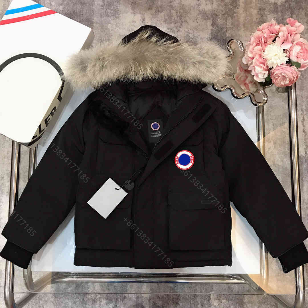 

Winter Canadian Designer Goose down jackets high-end boys girls hoodie coat 98% down filled wolf fur collar brand clothing wholesale latest design children clothes, Supplementary price difference