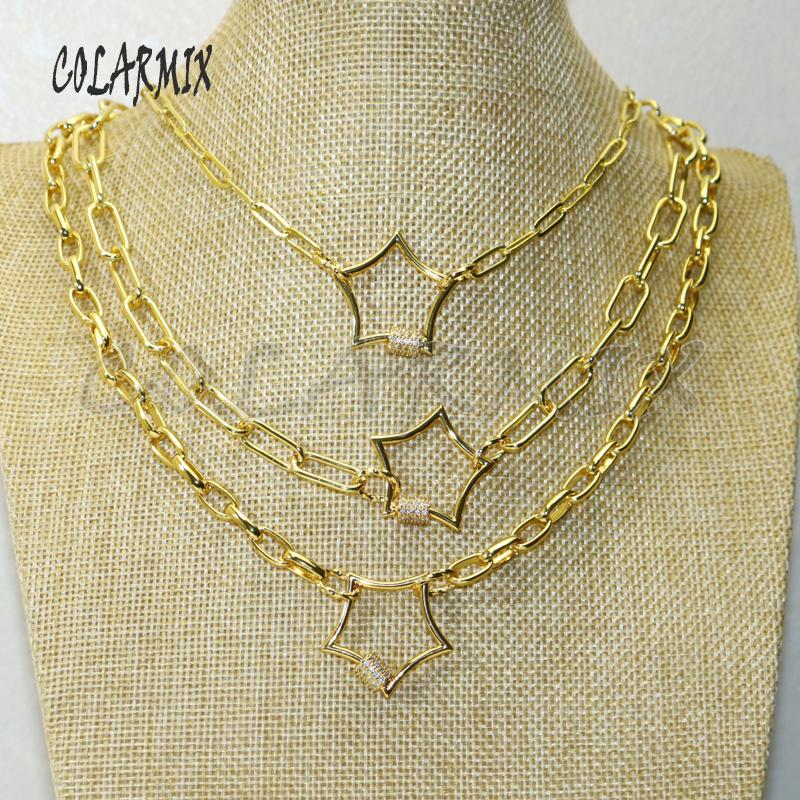 

Pendant Necklaces 3Pcs Gold Star Clasp Zircon Color Metal Necklace Jewelry Chain Handmade Jewerly 50596
