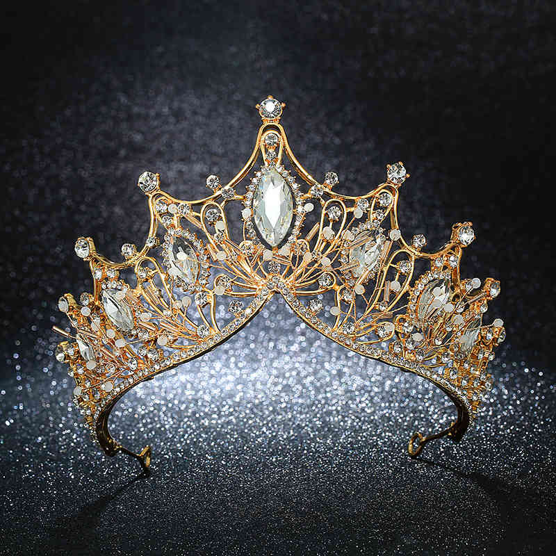 

KMVEXO Vintage Queen Princess Big Crown Wedding Bridal Diadem Hair Jewelry Ornaments For Women Gold Crystal Tiara Pageant