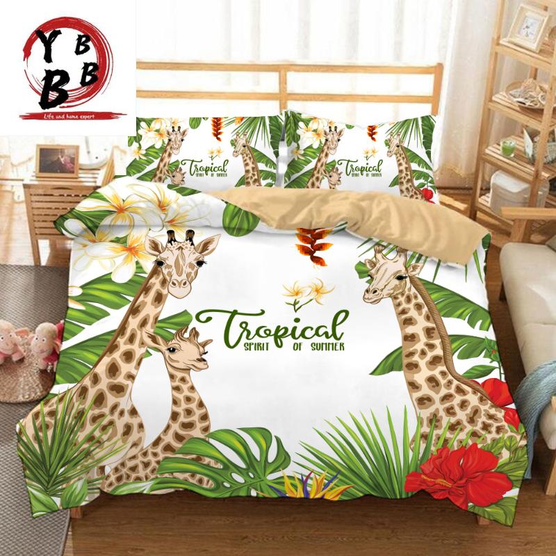 

Bedding Sets Custom Size Giraffe Set  King Queen 3D Pillowcase Duvet Cover Cartoon Kids Quilt White Green Bedclothes, Style 5