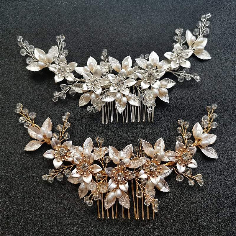 

SLBRIDAL Handmade Crystal Rhinestone Freshwater Pearls Flower Bridal Comb Wedding Hair Accessory Bridesmaids Women Jewelry