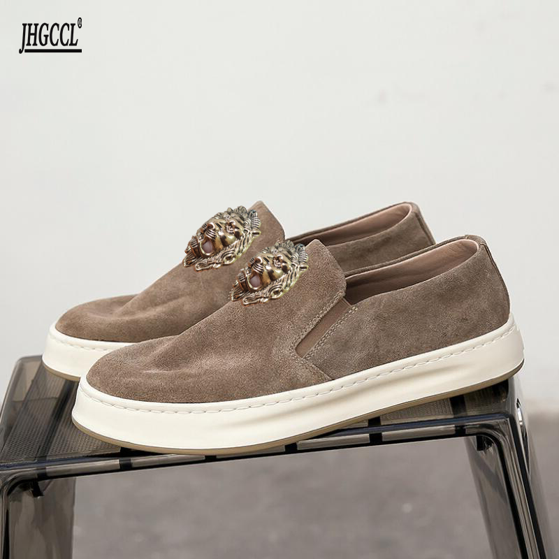 

New Dress Shoes round head leather men Japanese style a foot thick sole turn fur casual set of shoe chaussure homme luxe marque A96, Color1