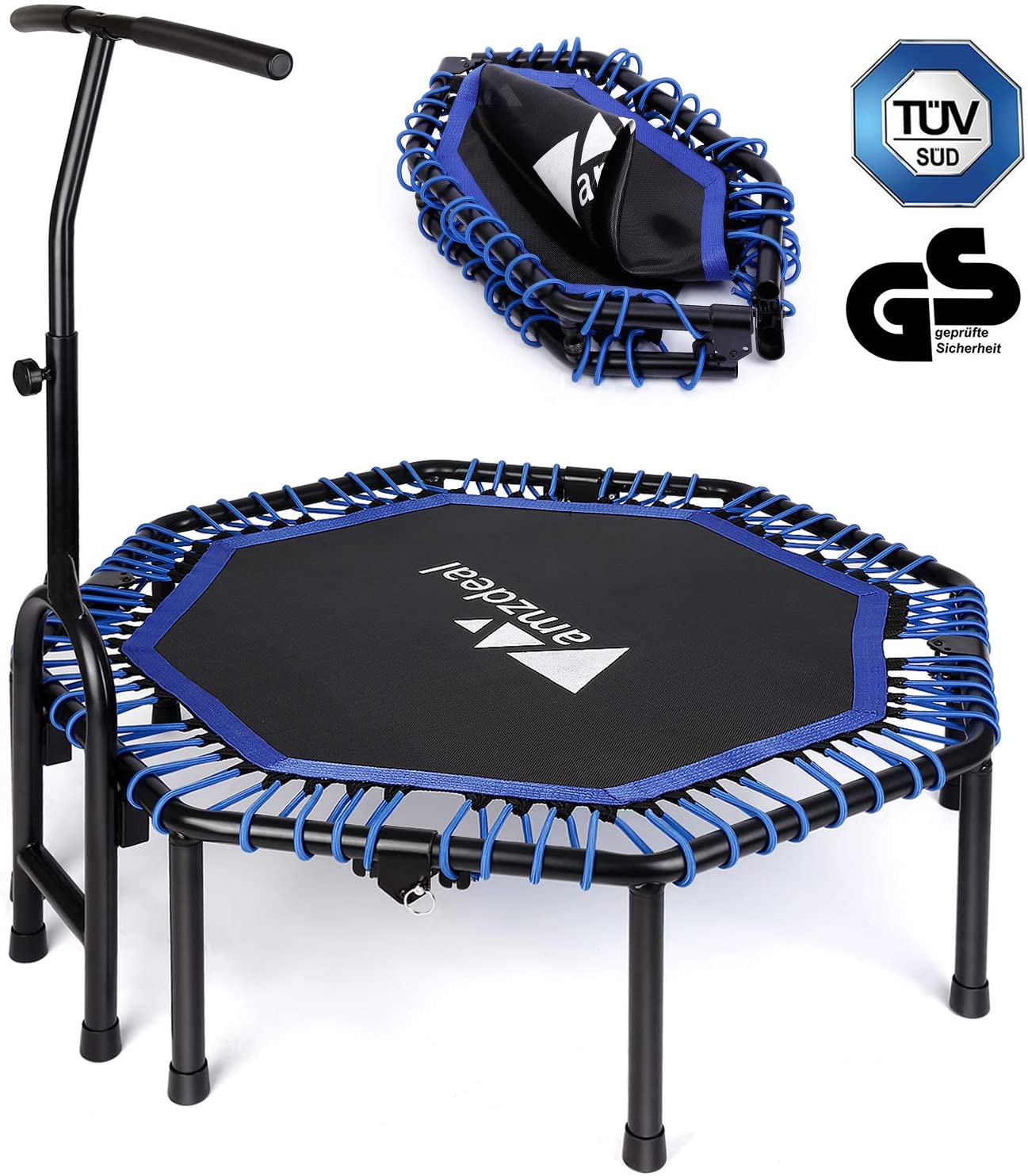 

Amzdeal 47inch Foldable Fitness Trampolines Mini Rebound Recreational Exercise with Adjustable Handle Bar Jumping Cardio Trainer for Kids Ad