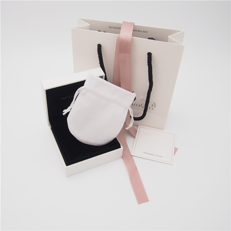 

High Quality Package Set Paper Box Cardboard Bag Style 2 Polishing Cloth Pouch For Pandora Ring Earrings Charm Bead Dangle Fashion Jewelry
