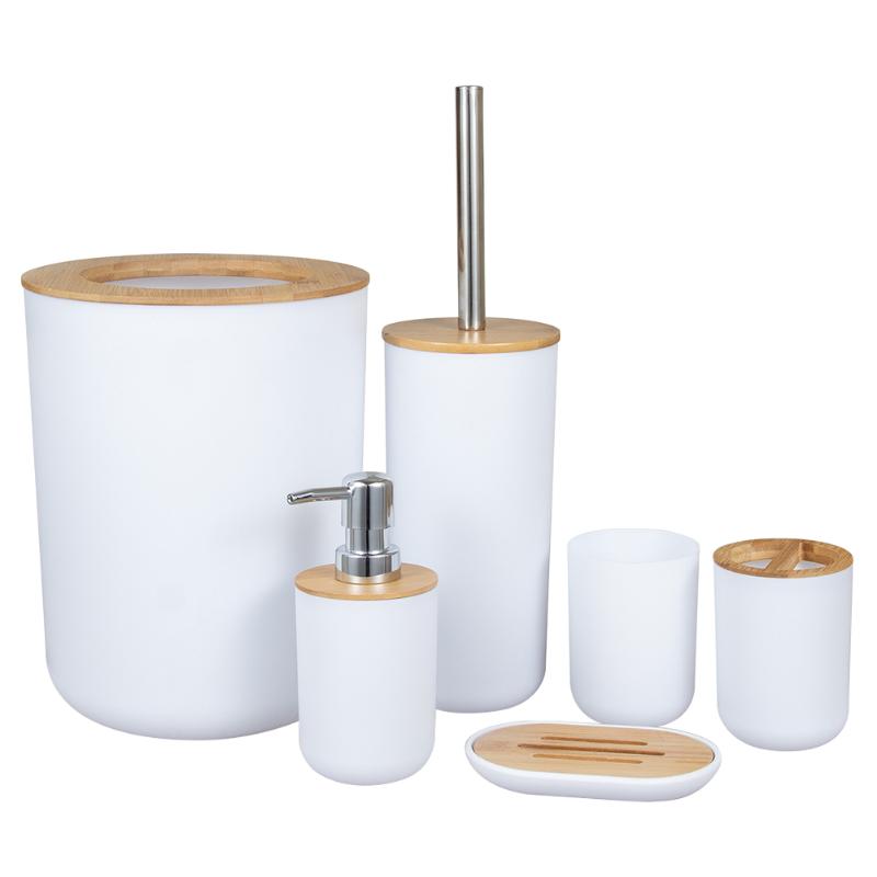 

Cup Home El Large Capacity Bathroom Accessories Set Toothbrush Holder Soap Dispenser Toilet Brush Space Saving Bamboo Wooden Bath Accessory