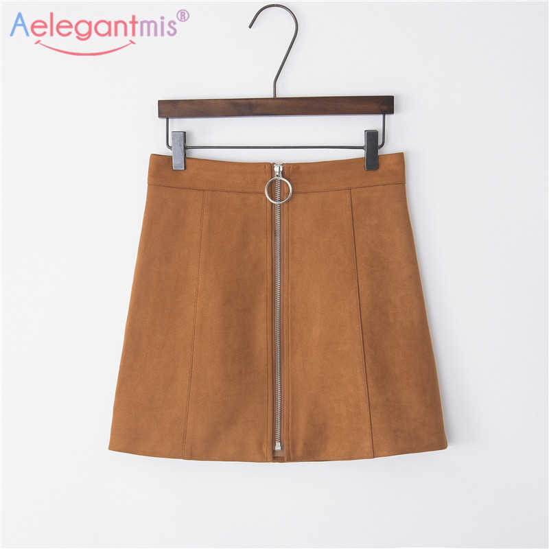 

Aelegantmis Summer Suede Fabric Plus Size High Waist Women Mini Skirt Ladies Elegant Casual Black Zipper A-line Short Skirts 210607