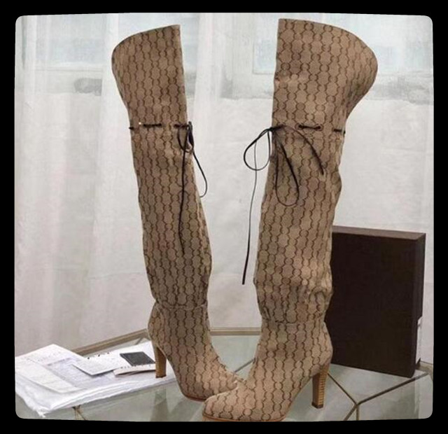 

Women's boots Designer Red Beige Canvas over the knee boot's Zipper Laces Casual shoes fashion High Heel Women luxury sneakers Big size 35-, Color 4