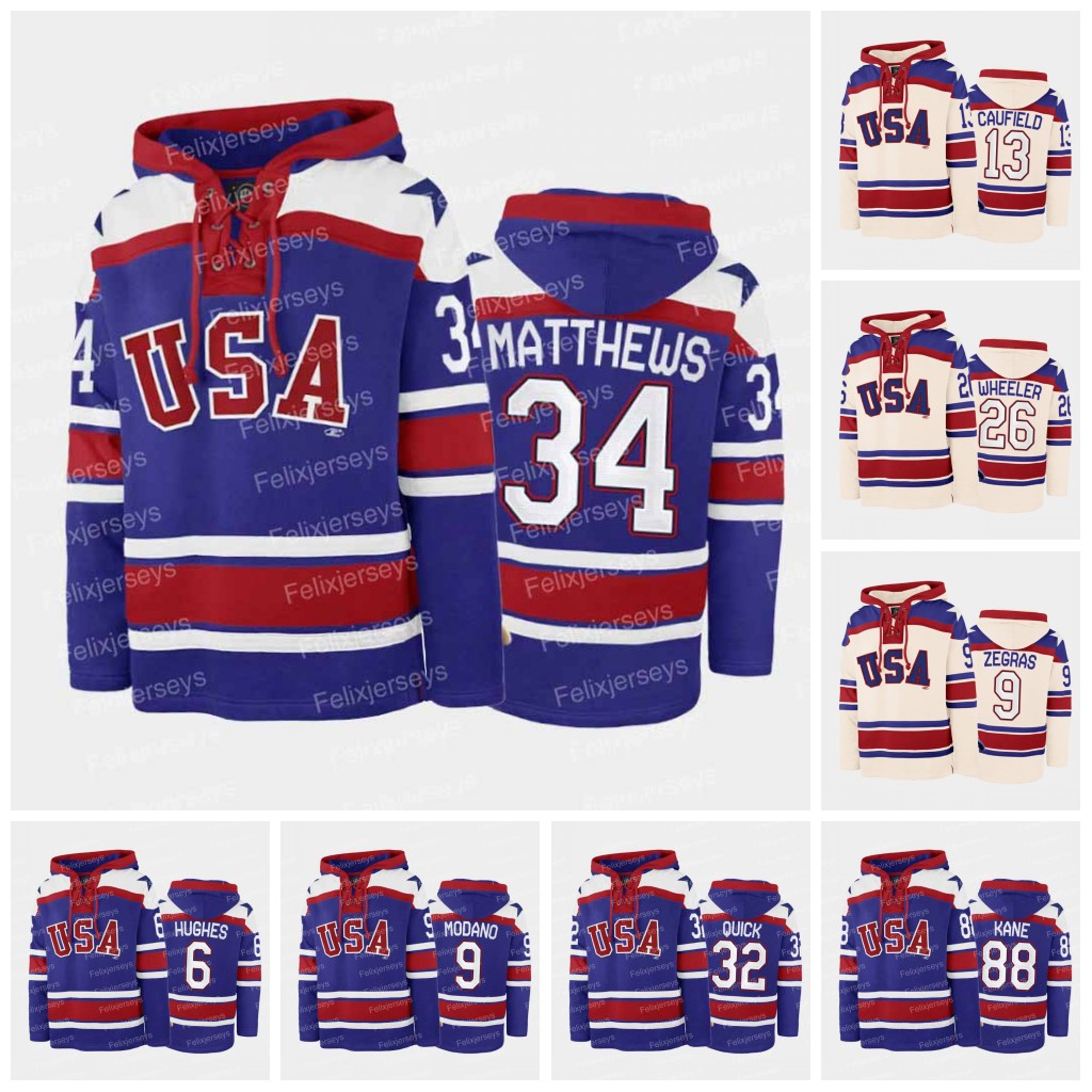 

Miracle On Team Usa Hoodie Auston Matthews Ice Hockey Jerseys Mike Modano Patrick Kane Trevor Zegras Jack Hughes Jonathan Quick Cole Caufield Blake Wheeler, Blue womens s-xxl