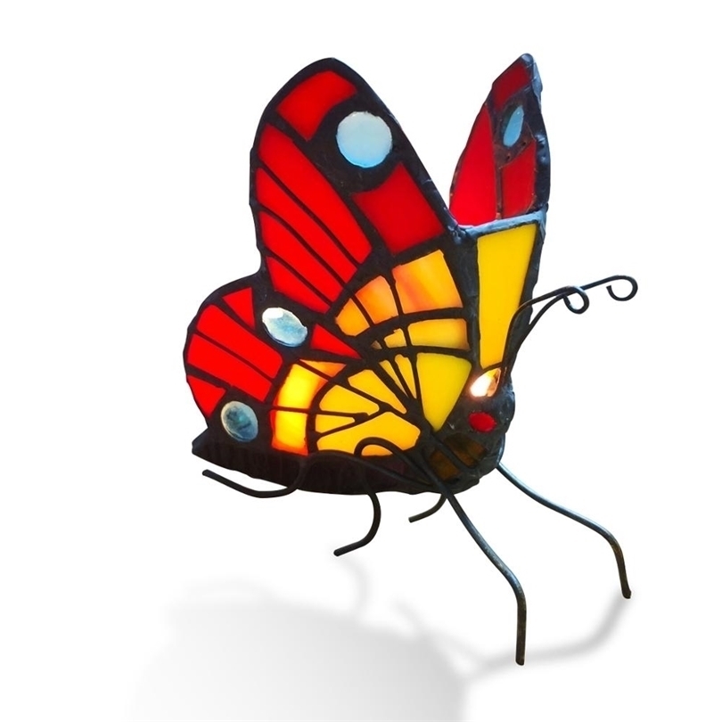 

FUMAT Candle Holder Butterfly Stained Glass Christmas Gift Bedroom Bedside Night Lamp Light Wedding Decoration Tealight Holders 210824