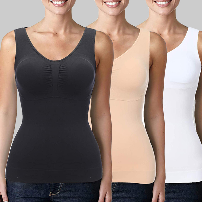 

Women Cami with Built in Bra Tummy Control Camisole Tank Top Underskirts Shapewear Slimming Body Shaper Compression Vest, Nude